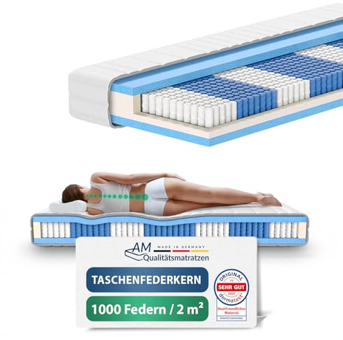 AM Qualitätsmatratzen Premium Familienbett Taschenfederkernmatratze 300x200cm H3 24cm - Made in Germany & Oeko TEX - Federkernmatratze mit 1000 Federn & Lyocell Bezug - 7 Zonen Matratze 300x200 H3
