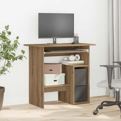Kaelestia Schreibtisch Artisan-Eiche Holzwerkstoff 80x45x74 cm mit Stauraum und Ablage, ergonomisch für Homeoffice, Arbeitszimmer, Jugendzimmer, PC, Laptop, Gaming, Lernen, Kabelmanagement
