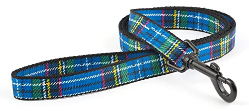 Ancol Tartan Dog Lead - Blue - Super Soft Printed Polyester with Durable Metal Trigger Hook - 1 m x 19 mm
