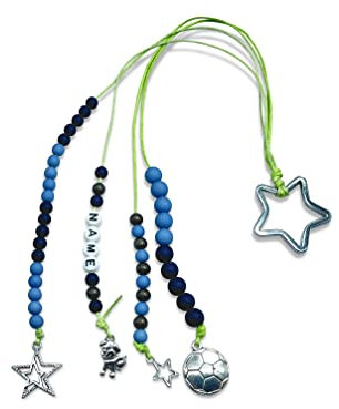 Majas Perlen Rechenkette Junge mit Name Fußball Grün Blau - Geschenk 1. Schultag Einschulung - Zählschnur ABC Grundschule Rechnen bis 20 Lernmittel Homeschooling - Handmade Personalisierbar