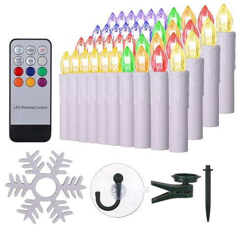 BOWKA 10er Set LED Kerzen RGB Warmweiß Weihnachtskerzen IP64 wasserdicht Fernbedienung Timer & Halter Set, Kabellose Kerze Lichterkette für Auß-Innen