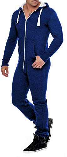 Onesie - Tuta intera da uomo in pile, tuta da allenamento, pigiama, tuta con cappuccio, bella e elegante, Blu scuro 1, L