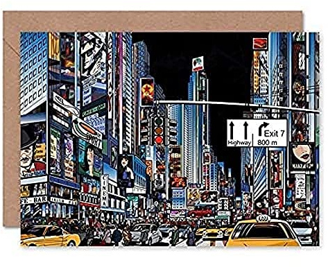 Fine Art Prints Moderne Grußkarte mit New York-Illustration, mit Umschlag innen, Premium-Qualität, 12,5 x 17,5 cm