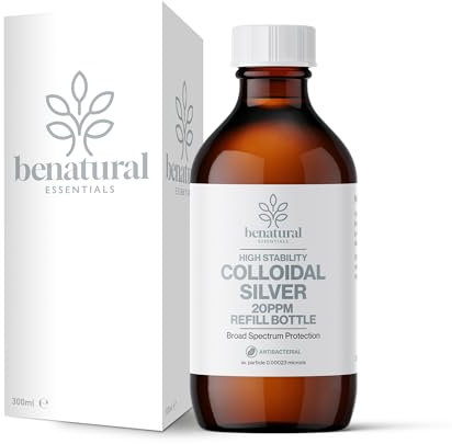 Benatural Essentials Colloidal Silver 300ml Bottle | Premium Quality 20PPM Silver | High PH | Manufactured in The UK | New Packaging