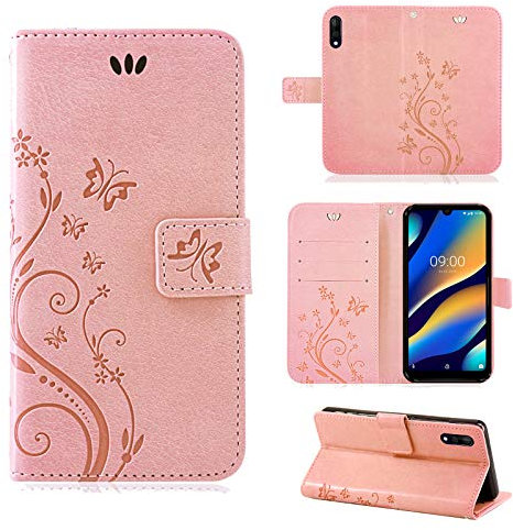 betterfon Hülle Kompatibel mit Wiko View 3 | Premium PU Leder Handyhülle Wallet Case für View 3 | Schutzhülle Blumen Klapphülle Handyhülle | Rosegold