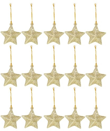 STOBOK 30 stücke Mini Stern weihnachtsschmuck golden Glitter Stern hängen weihnachtsbaumschmuck Tags Weihnachten Holiday Party Supplies