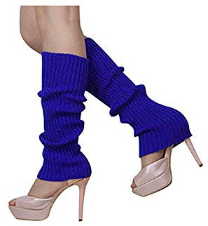 Brussels 08 warme Damen-Beinstulpen, gestrickt, gehäkelt, lange Socken, lockerer Stil, ohne Füße, Blau, blau
