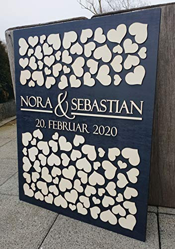Manschin Laserdesign Personalisiertes 3D Hochzeit Gästebuch in verschiedenen Größen | 40-160 Herzen | Hochkant aus echtem Holz Gästebuch Alternative (Anthrazit)