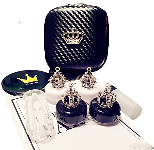 2 Pack- Fashion Contact Lens Case Crown Cute Portable Contact Lens Box Kit with Mirror (2 Pack - Crown)