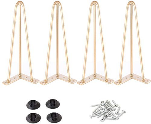 Osring Metal Hairpin Table Legs 16 Inch, Furniture Leg Gold with 3/8 Dia 3-Rod Design, Mid-Century Modern Hairpin Furniture Feet 4pcs with Floor Protectors for Coffee Table and TV Stand