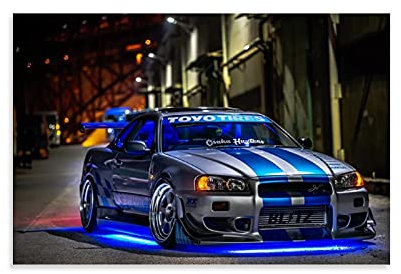 WXXF Nissan Skyline Fast and Furious 2 Night Leinwand Kunst Poster und Wandkunst Bilddruck Moderne Familienzimmer Dekor Poster 24x36inch(60x90cm)