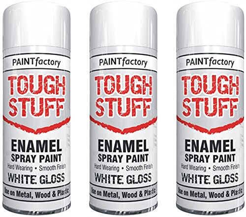 White Enamel Spray Paint, 3 X 400ml Can Ideal For Metal, Wood & Plastic Paint,Tough Stuff Spray For Interior & Exterior Spray Paint White Gloss Smooth Finish All Purpose Spray Paint by Paint Factory