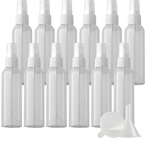 ZEOABSY 12 Piezas Transparente Botella de Spray de Plástico con Pulverizador Transparente, 120 ml Conjunto de Atomizador de Viaje de Niebla Fina Tamaño de Viaje de Botella Limpieza Casa Contenedores