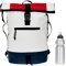 Elephant Rucksack Herren Damen Plane Time Bag COMP Fahrradrucksack Kurierrucksack Roll-Top A4 mit Laptopfach, Bodenfach 12823 + Flasche (Tri Color WBR (weiss))