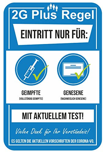 BIKE-label Corona Aufkleber 2G Plus Regel Zutritt für Genesene Geimpfte getestet 130 x 195 mm 900238