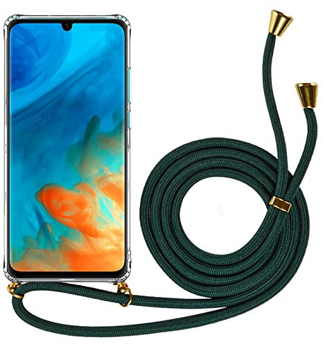 CoolGadget Necklace Hülle mit Band Für Huawei P20 - Transparent Silikon Case [Anti-Gelb] Umhängeband - Cover P20 mit Kordel in Grün