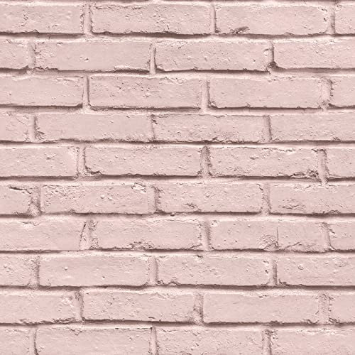 Papier peint brique rose clair | Tapisserie brique chambre ado rose très clair | Papier peint effet brique intissé couloir et cuisine
