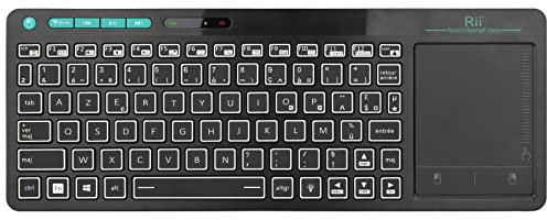 Rii K18S Clavier sans Fil Français (AZERTY) Clavier de Bureau Clavier bureautique avec Souris Tactile de Grande Taille Intégrée Wireless, Batterie Li-ION Rechargeable (Bluetooth & 2.4 GHz)