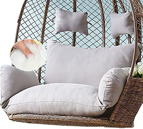 Hanging Double Egg Chair Cushion Only, 2 Seater Garden Patio Rattan Basket Chair Cushion, Waterproof Thick Hanging Hammock Swing Seat Pad with Head Pillow(Color:Grey)