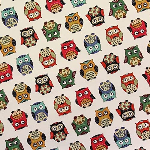 1/2 Metre Cream Owl Owls Heavy Duty Woven Fabric 100% Cotton Canvas Fabric Owl Printed Fabric Durable, Breathable Multi-Coloured Curtains, Upholstery, Bags, Home Furnishing 60” / 150cm Wide