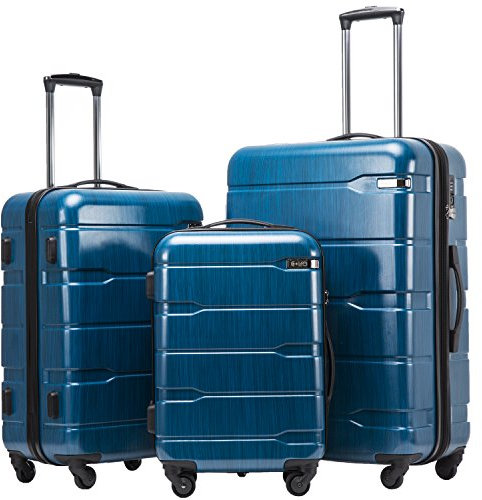 COOLIFE Hartschalen-Koffer Rollkoffer Reisekoffer Vergrößerbares Gepäck (Nur Großer Koffer Erweiterbar) PC Material mit TSA-Schloss und 4 Rollen