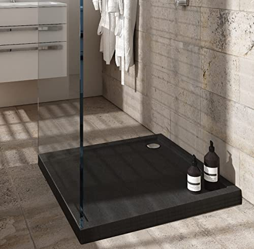 Duschwanne Duschtasse Vireck Competia New Black Stone 90x90 x12 cm schwarz Quadrat Stein Effekt Matt Siphon