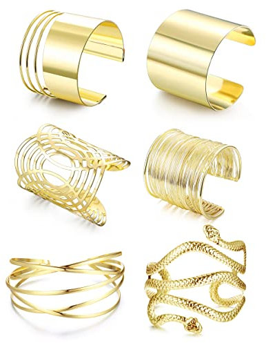 ORAZIO 6 Pieces Wide Snake Arm Cuff Upper Arm Band Cuff Bracelet Bangle for Women Silver Gold Adjustable Armband Set Minimalist Wedding Arm Bracelet Costume Jewelry