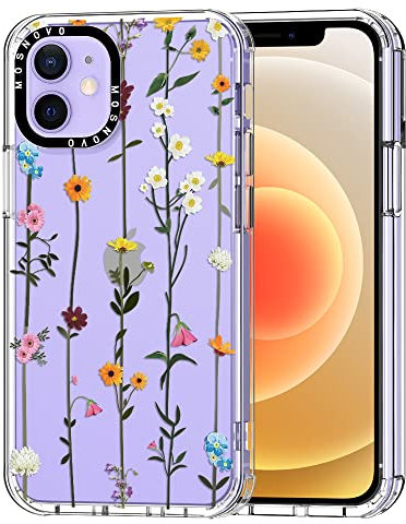 MOSNOVO Case for iPhone 12 & iPhone 12 Pro, [Buffertech 6.6ft Military-Grade Drop Protection] [Anti Peel Off Tech] Clear TPU Bumper Phone Case Cover Design - Wildflowers