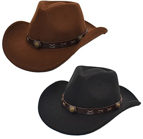 Faringoto Cowboyhut Herren Cowgirl Hut Filzhut Fedoras Hüte für Damen, Braun+Schwarz, One size