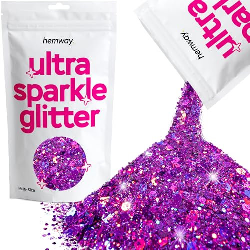 Hemway Ultra Sparkle Glitter - Purple Holographic | 100g Multi Size Metallic Flakes for Resin & Epoxy Crafts | Supplies for Tumblers, Festival, Hair, Face, Body, Eye & Nail Art Decoration