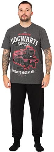 Harry Potter Pigiama da Uomo | Set Pigiama Grigio/Nero con Pantaloni Lounge e t-Shirt | Espresso per Hogwarts | Abbigliamento da Notte Regali per Lui Fan Merchandise