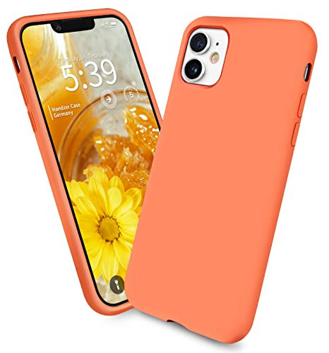 Handzer Handyhülle gelb orange - kompatibel mit Apple iPhone 11, stoßfeste Hülle aus hochwertigem Flüssigsilikon, optimaler Rundumschutz, Kratzfeste Schutzhülle mit Mikrofaser Innenfutter