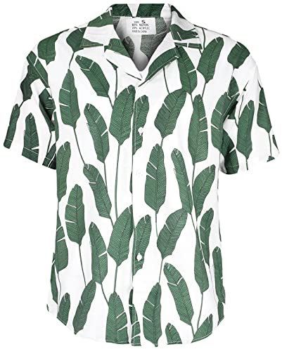 True Face Mens Hawaiian Shirt Funky Short Sleeve Fancy Printed Hawaii Top Casual Wear Green - B1 S