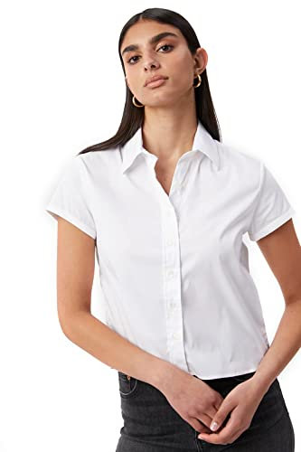 INSAFIANS Ladies White Short Sleeve Button Down Shirt 40