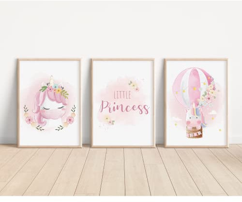 MeinBaby123® Einhorn Bilder für Kinderzimmer | 3er Set DIN A4 | Deko Poster Set | Geschenke für Mädchen | Baby Geschenk (V5)