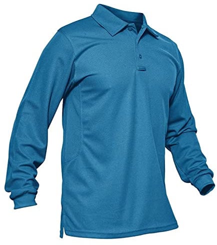 KEFITEVD Golf Shirts for Men Long Sleeve Button Down Polos Outdoor Casual Hiking Tennis Tops Stretch Breathable,Blue Green,XL