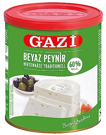 Gazi Hirtenkäse traditionell - 2x 500g Dose - Beyaz Peynir Kuh-Käse mit 60% Fett i.Tr., aus 100% Kuhmilch, tagesfrischer Hirtenkäse, intensiver vollmundig cremiger Geschmack