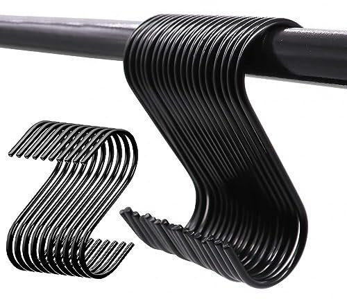 Taiyyi 20 ganchos en S, ganchos en S, color negro, ganchos en S de metal para colgar ollas y sartenes, plantas, tazas de café, ropa, toallas en la cocina, dormitorio, baño, (L, negro)