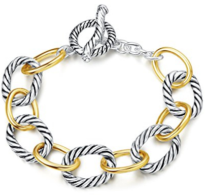UNY JEWEL Twisted Cable Wire Link Chain Bracelet Two Tone Designer Brand Inspired Women Jewelry Valentine (2 Tone)