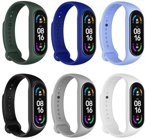 MARICATO 6 Piezas Correa Compatible con Xiaomi Mi Band 7/6/5, Pulsera de Repuesto en Silicona Suave, Resistente al Sudor