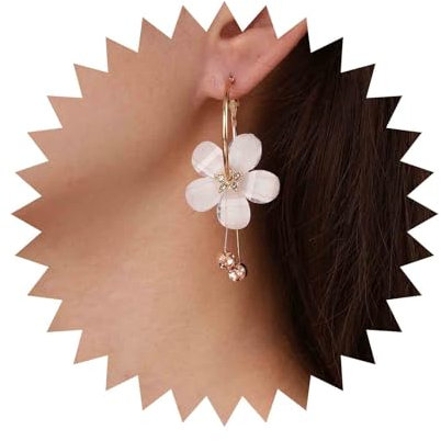 Aneneiceera Vintage Harz Weiße Blume Reif Ohrringe Acryl Weißes Blütenblatt Baumeln Ohrringe Kristall Tropfen Ohrringe Emaille Gänseblümchen Blütenblatt Ohrringe Schmuck Für Frauen Und Mädchen (weiß)