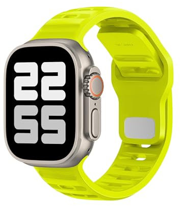 ELETTRONEO UC1 Cinturino per Apple Watch Ultra 2 49mm, Serie 10 46mm, 9 8 7 45mm 41mm, SE 6 5 4 44mm 40mm, 3 2 1 42mm 38mm Donna Uomo Band Bracciale Sport Silicone, Giallo Fluorescente