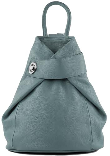 modamoda de - T179 - ital: Damen Rucksack Tasche aus Leder, Farbe:Taubenblau