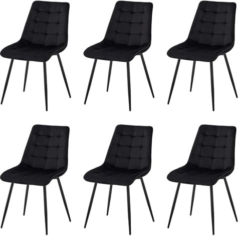 EGOONM 6er Set Moderne Samt Esszimmerstühle gepolsterte Küchenstühle armlose Stühle Metall Lounge Stühle mit Rückenlehnen (schwarz)