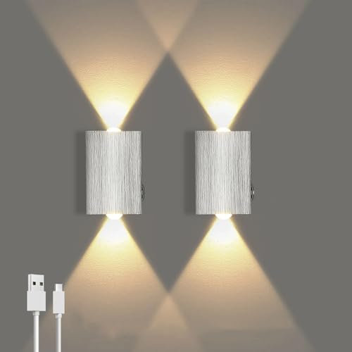 Lightess Applique da Parete LED Ricaricabile, Lampade da Parete Interno Senza Fili a Batteria Lampade a Muro Touch Dimmerabile 3000K Bianco Caldo Moderno Luci da Parete Interni Magnetica, Argentato
