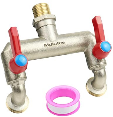 Mdlufee 3/4 Inch Brass Tap Splitter 2 Way, Hose Tap Splitter Connection with 2 Individual Valves for Garden Kitchen Faucet,Washing Machine Hose Connector
