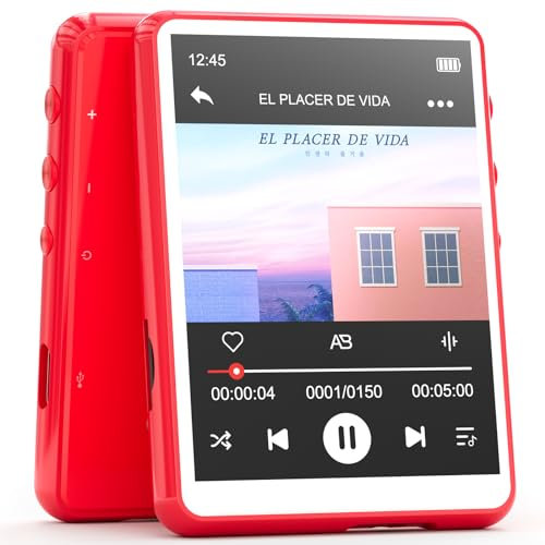 MECHEN Bluetooth 5.3 MP3 Player mit Touchscreen, 64GB MP3-Player mit Lautsprecher, HiFi-Ton, FM-Radio, Musik, Video, E-Book, Sprachrekorder, Inklusive Schutzhülle (Rot)