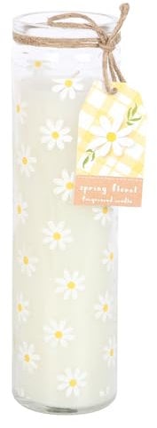 Duftkerze in Röhrenröhre mit Frühlingsduft, 70 Stunden Brenndauer, wiederverwendbares Glas, charmantes Gänseblümchen-Design, Wohnaccessoire
