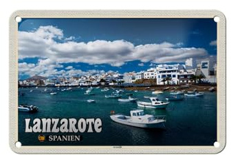 FEMER Blechschild Reise 18x12cm Lanzarote Spanien Arrecife Stadt Meer