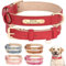 SEOUGEE Personalisiertes Hundehalsband aus Leder, weich gepolstert, strapazierfähig, mit individuellem Namensschild, verstellbar für kleine, mittelgroße und große Hunde (S, Purpurrot, 23–32 cm)